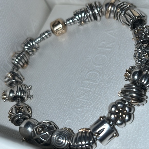 Pandora 14k Gold Sterling Bracelet & 20pc 14k Gold Sterling Pandora Charms Lot - Picture 4 of 16
